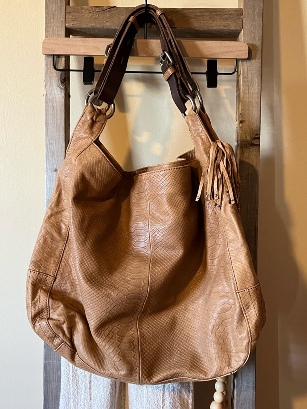 Revel Tan Fringe Leather Hobo Bag